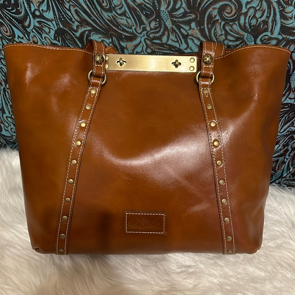 Patricia Nash Brown Leather Studded Tote with Gold Hardware - Picture 2 of 12